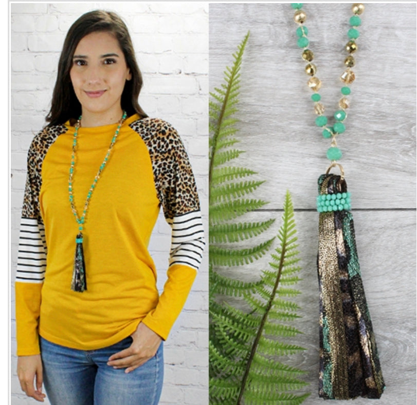 Mint green tassel necklace