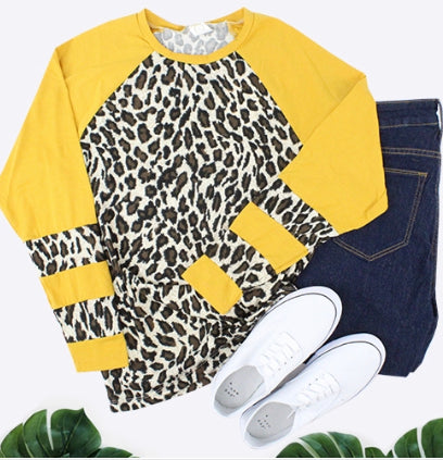 Mustard Leopard Raglan Tee