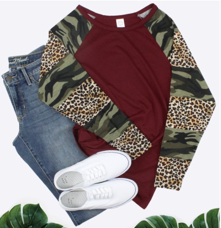 Maroon Camo Leopard Shirt