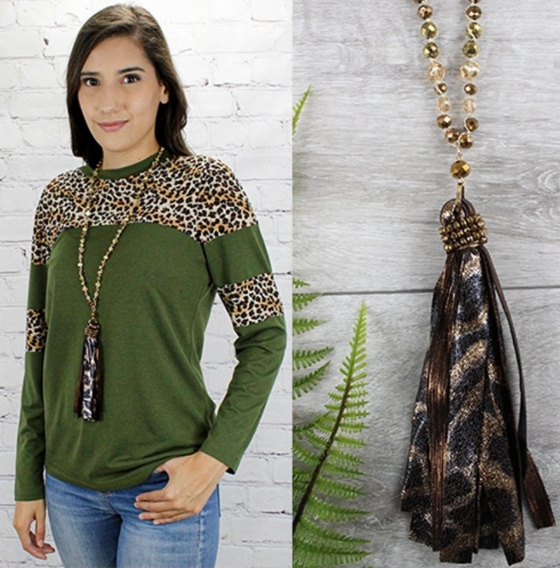 Brown leopard Tassel necklace